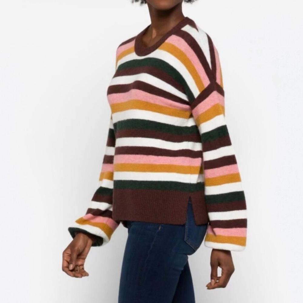 Madewell Striped Balloon Sleeved Crewneck Sweater